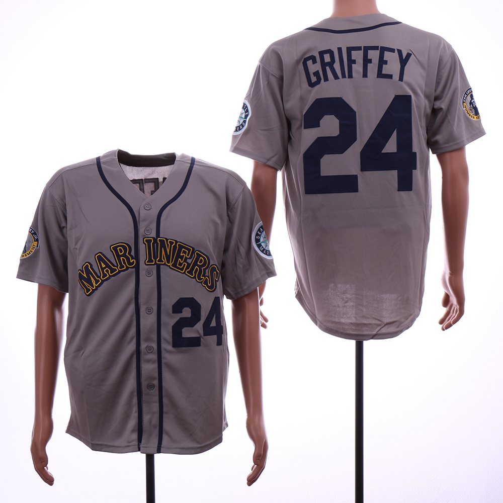 Men Seattle Mariners #24 Griffey Grey Throwback MLB Jerseys